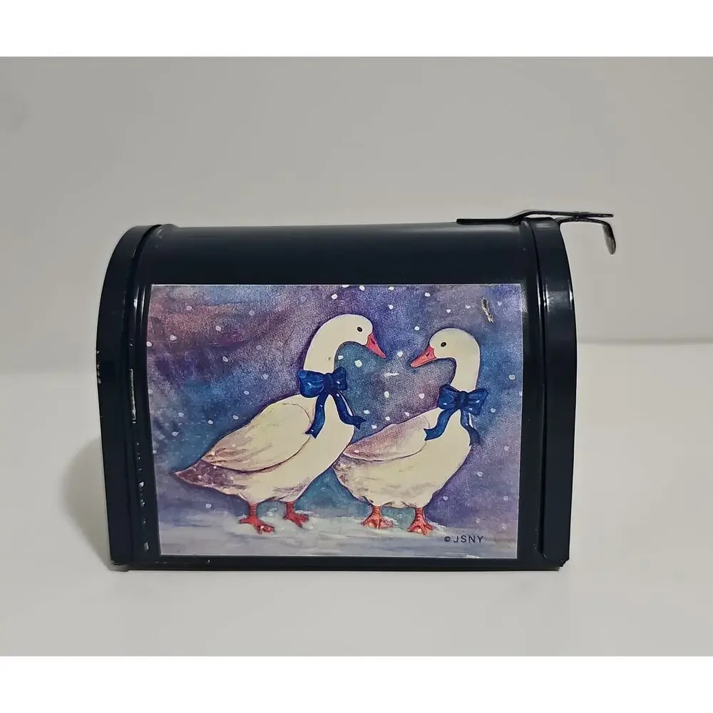Country Blue Ribbon Geese Decorative Mailbox Cottagecore Goose Grannycore